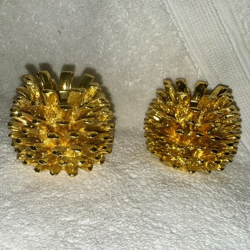 Golden Pinecone Taper Candleholders